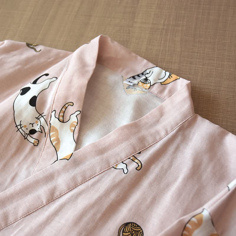 Partner-Kimono aus Baumwolle mit Katzenmotiv - image 4