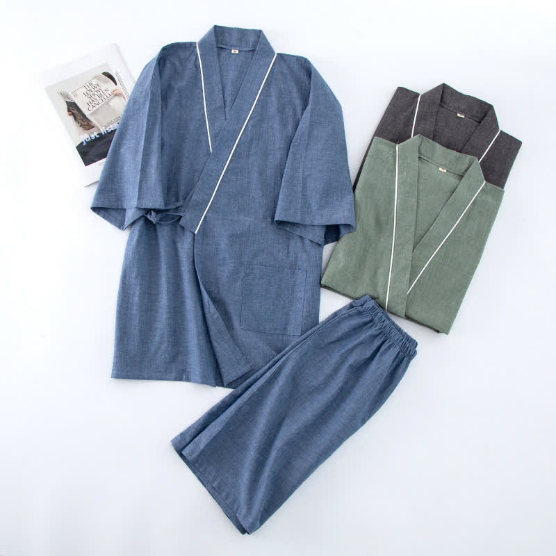 Unisex-Pyjama aus einfarbiger Baumwolle mit kurzen Ärmeln - image 0