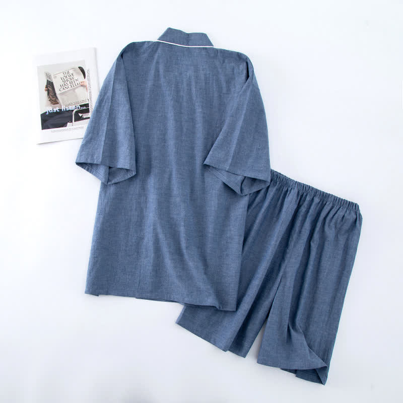 Unisex-Pyjama aus einfarbiger Baumwolle mit kurzen Ärmeln - image 8