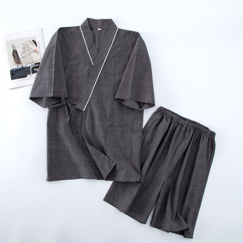 Unisex-Pyjama aus einfarbiger Baumwolle mit kurzen Ärmeln - Grau - XL - image 6
