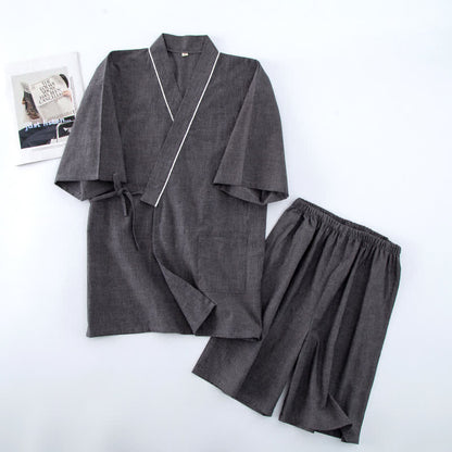 Unisex-Pyjama aus einfarbiger Baumwolle mit kurzen Ärmeln - Grau - XL - image 6