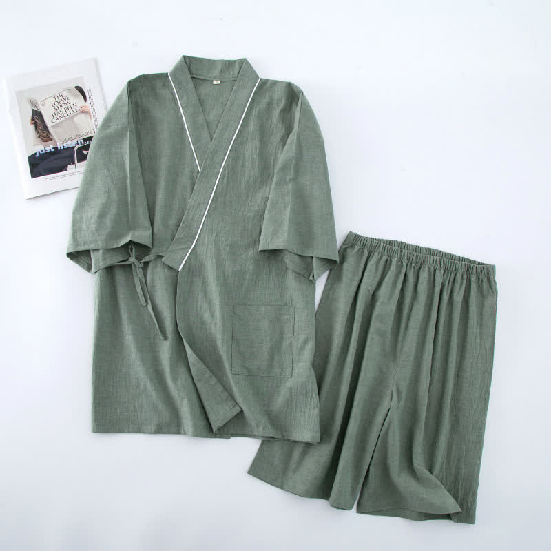 Unisex-Pyjama aus einfarbiger Baumwolle mit kurzen Ärmeln - Grün - XL - image 5