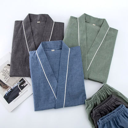 Unisex-Pyjama aus einfarbiger Baumwolle mit kurzen Ärmeln - image 1