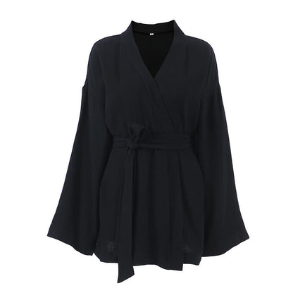 Schwarzer Baumwollkimono, kurzer Morgenmantel - image 4