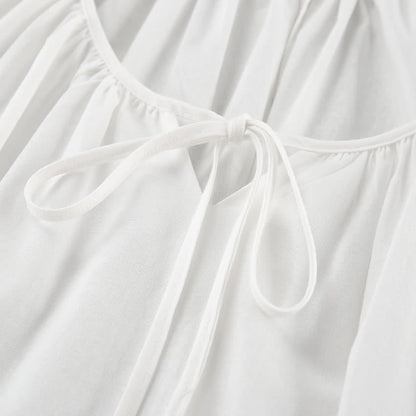 Weißes Baumwoll-Loungewear-Kleid mit Bindekragen - image 4