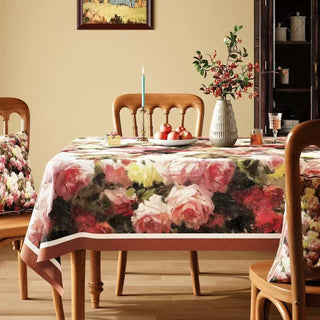 Vintage-Ölgemälde-Tischdecke mit Rosenmuster - Mehrfarbig - Quadrat - 140cm × 140cm - image 0