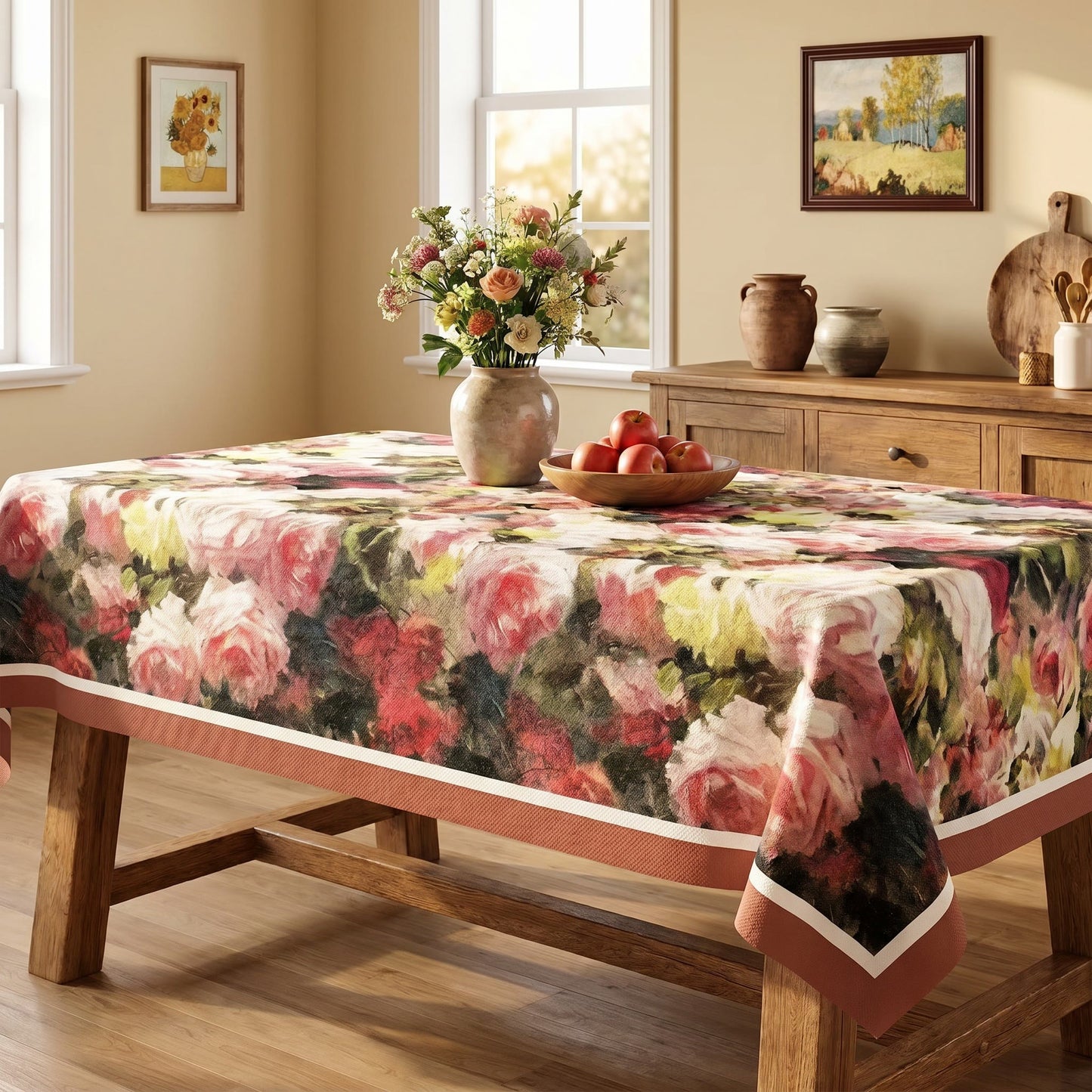 Vintage-Ölgemälde-Tischdecke mit Rosenmuster - image 1