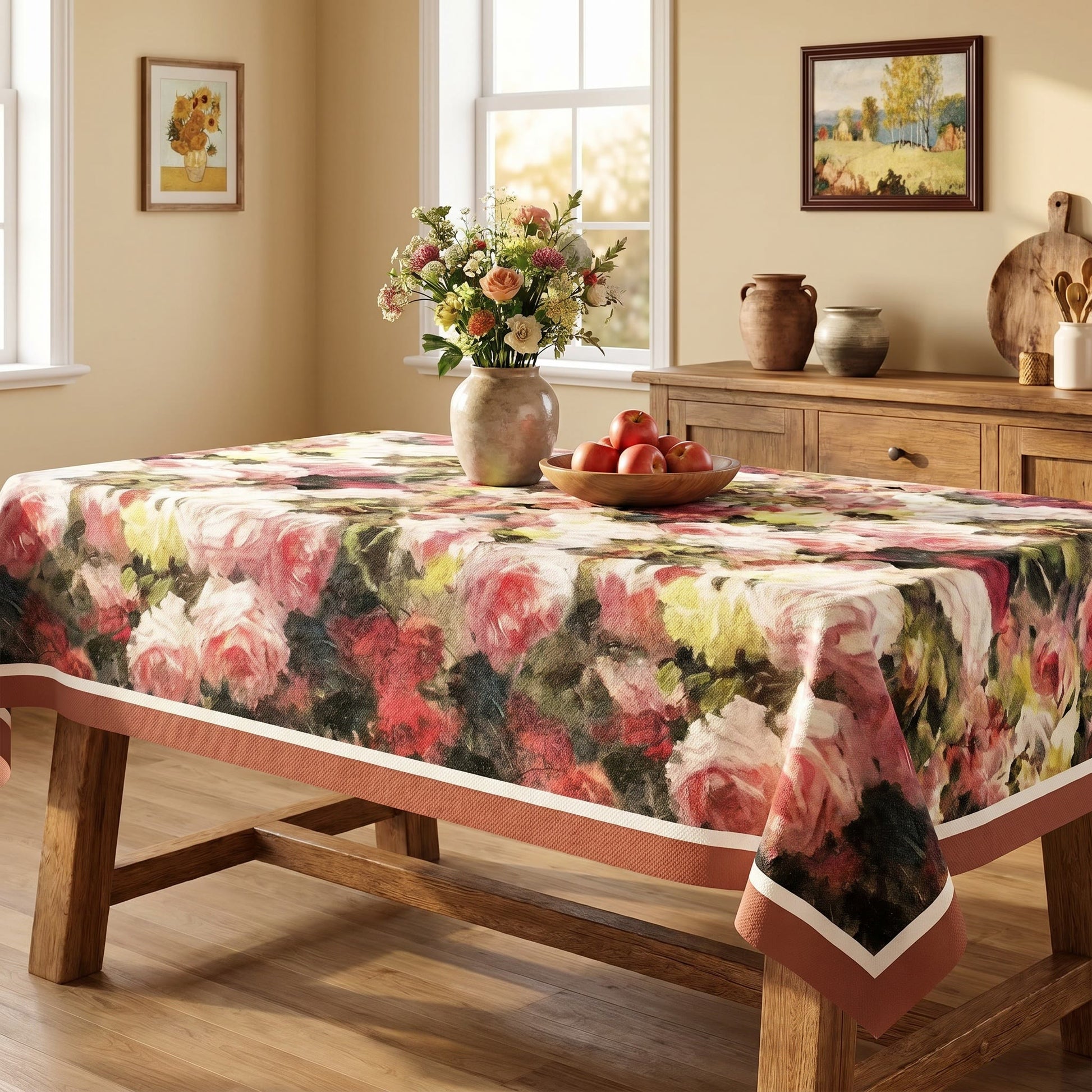 Vintage-Ölgemälde-Tischdecke mit Rosenmuster - image 1