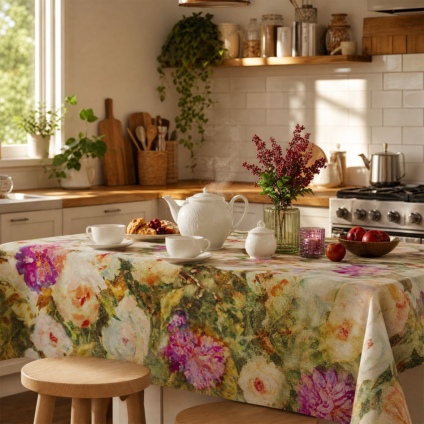 Tischdecke in zartem impressionistischem Rosenmuster - image 3