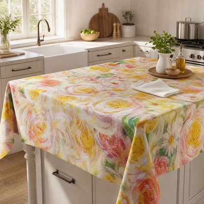 Tischdecke mit zartem impressionistischem Rosenmuster - image 2