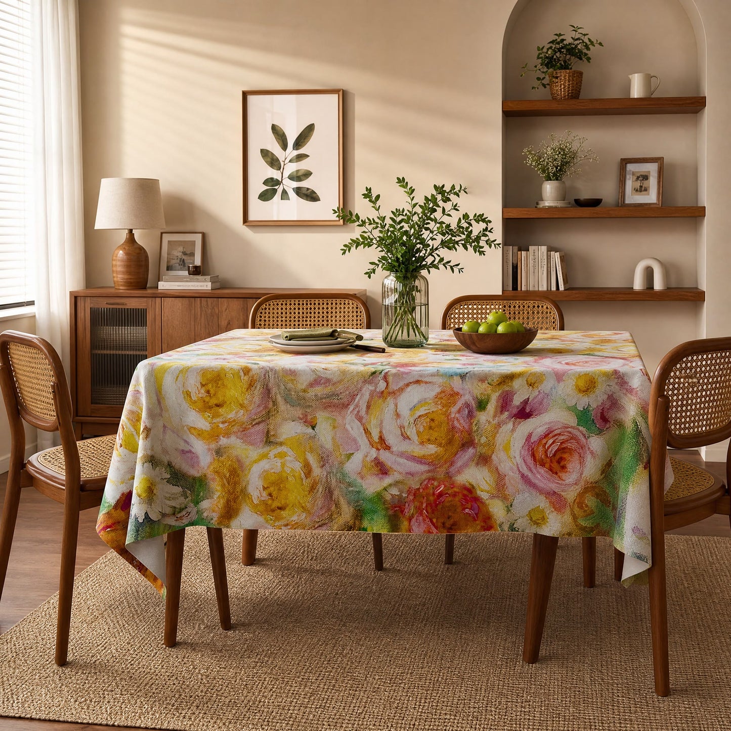 Tischdecke mit zartem impressionistischem Rosenmuster - image 1