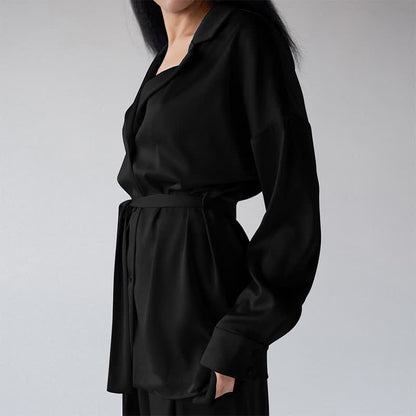 Einfarbiges Loungewear-Set für Damen mit Gürtel - Schwarz - XL - image 14