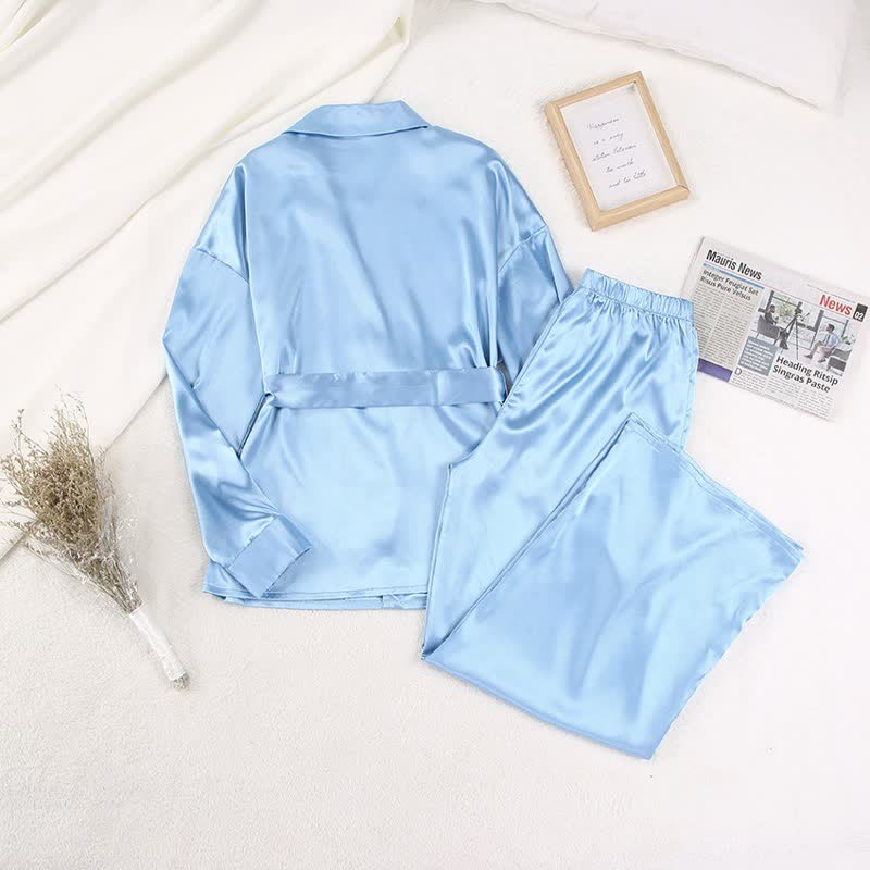 Einfarbiges Loungewear-Set für Damen mit Gürtel - image 3