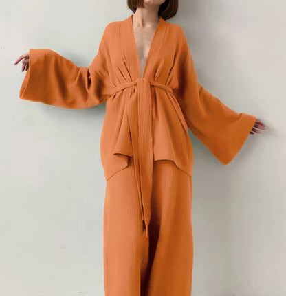 Kimono-Pyjama aus einfarbigem Baumwollgaze - Orange - XL - image 7