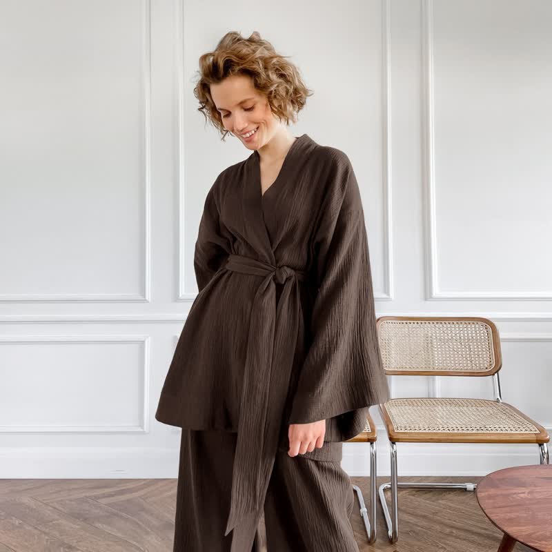 Kimono-Pyjama aus einfarbigem Baumwollgaze - image 18
