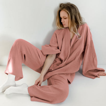 Kimono-Pyjama aus einfarbigem Baumwollgaze - Rosa - XL - image 2
