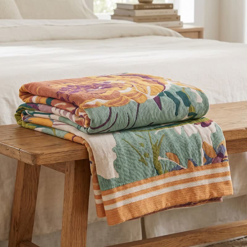 Boho-Baumwoll-Steppdecke mit blühendem Blumenmuster - image 2