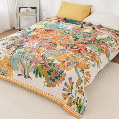Boho-Baumwoll-Steppdecke mit blühendem Blumenmuster - image 1