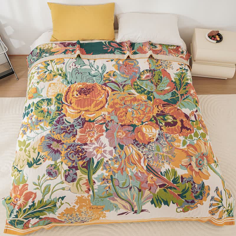 Boho-Baumwoll-Steppdecke mit blühendem Blumenmuster - Königin - image 0