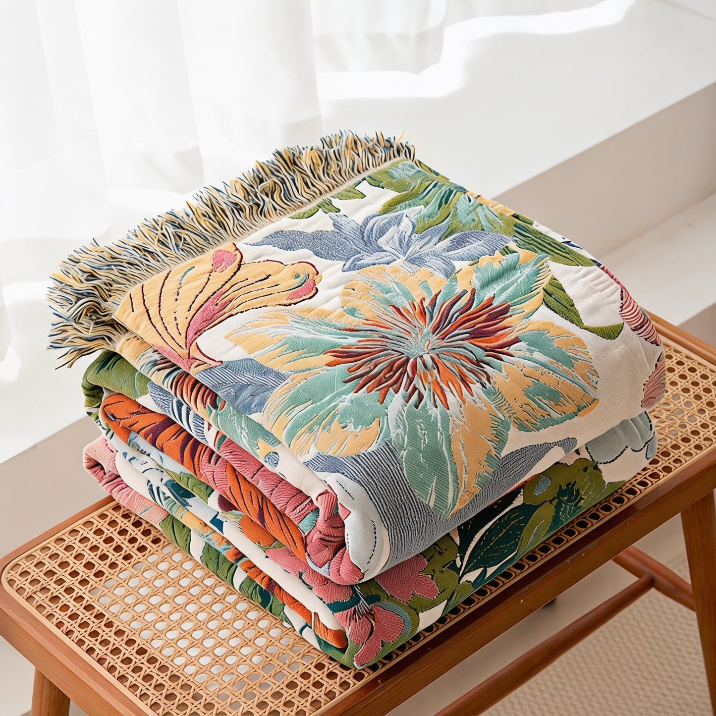 Wendbare Vintage-Gaze-Steppdecke mit tropischem Blumenmuster - image 2