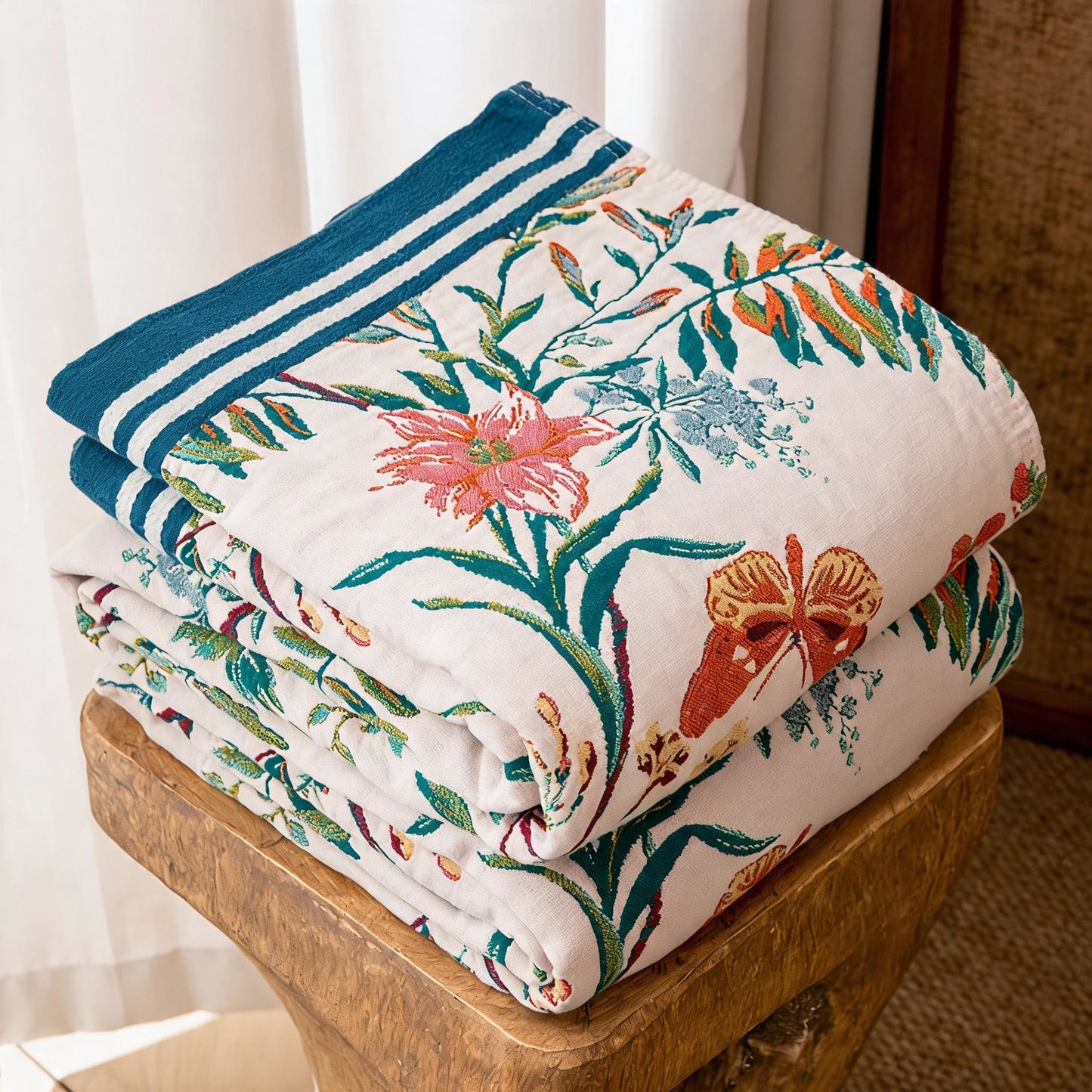 Wendbare Steppdecke aus Gaze mit Vintage-Rankenmuster und Blumenmuster - image 3