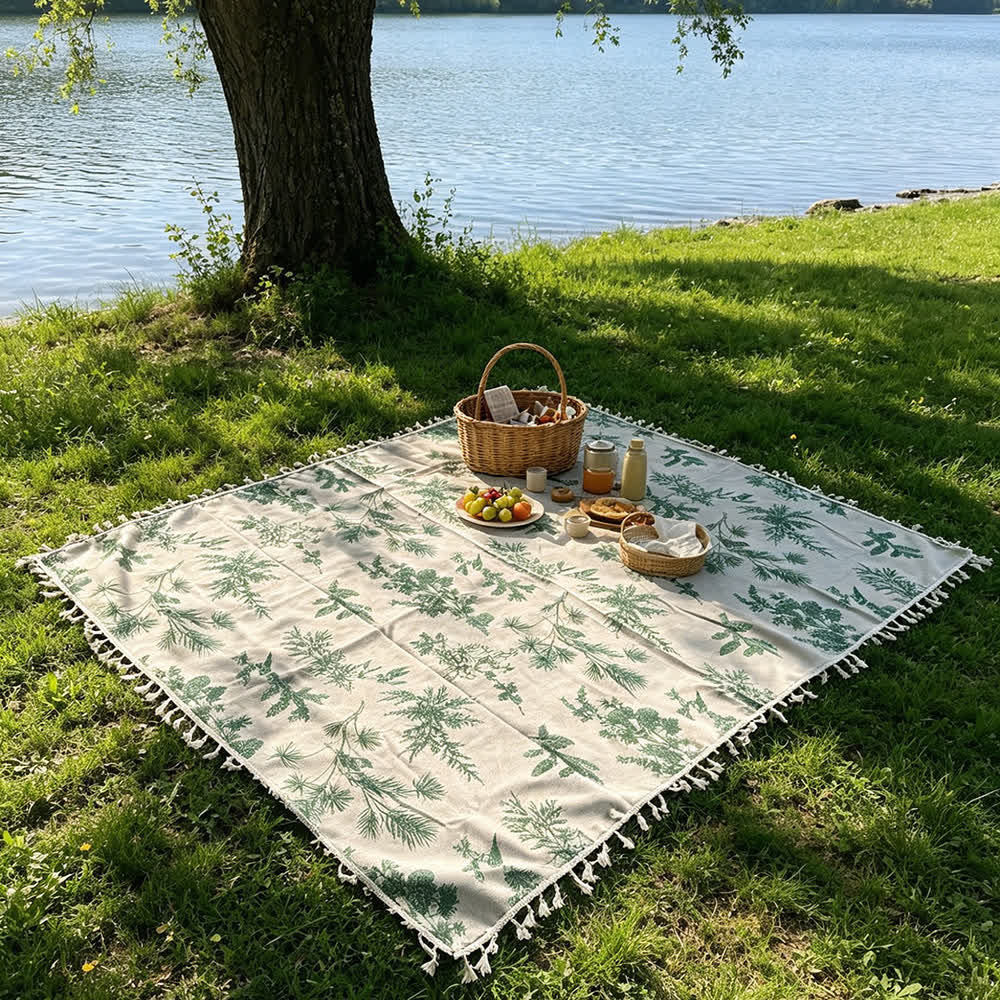 Picknickdecke mit Vintage-Waldmuster und Quasten - image 3