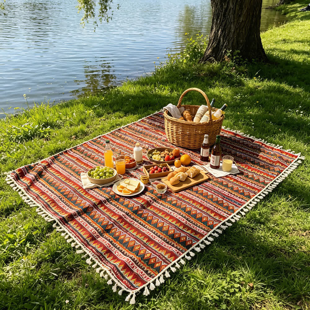 Boho-Picknickdecke im Ethno-Stil mit Quasten - image 2