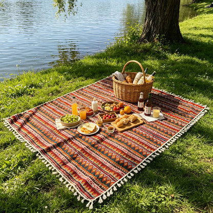 Boho-Picknickdecke im Ethno-Stil mit Quasten - image 2