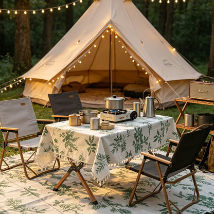 Picknickdecke mit Vintage-Waldmuster und Quasten - 140cm x 300cm - image 0