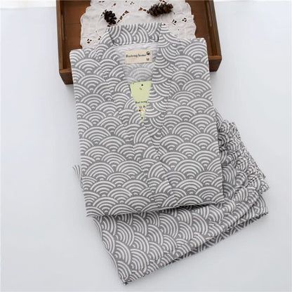 Unisex Seigaiha Baumwollkimono Loungewear Set - Grau - L - image 3