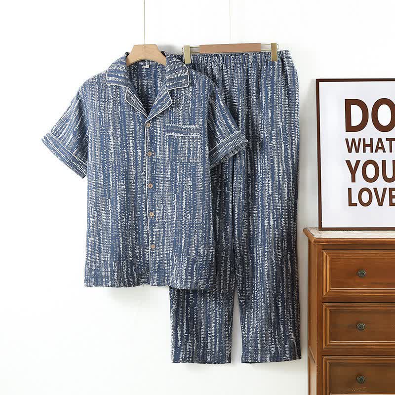 Unisex-Pyjama-Set aus blauer, künstlerisch gestalteter Baumwolle - Blau - XL - image 0