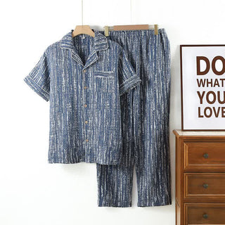 Unisex-Pyjama-Set aus blauer, künstlerisch gestalteter Baumwolle - Blau - XL - image 0