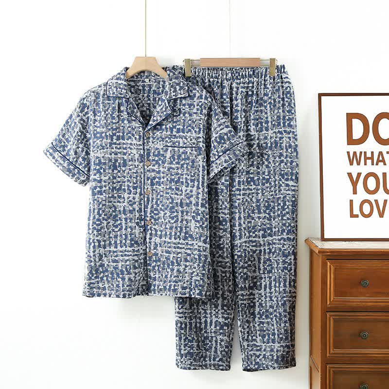Loungewear-Set aus blau-abstrakt karierter Baumwolle - Blau - XL - image 0