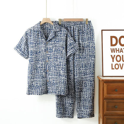 Loungewear-Set aus blau-abstrakt karierter Baumwolle - Blau - XL - image 0