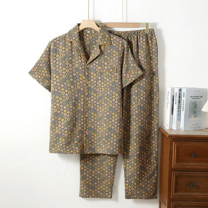 Unisex Vintage Loungewear-Set aus Baumwolle mit geometrischem Muster - Grau - 2XL - image 0