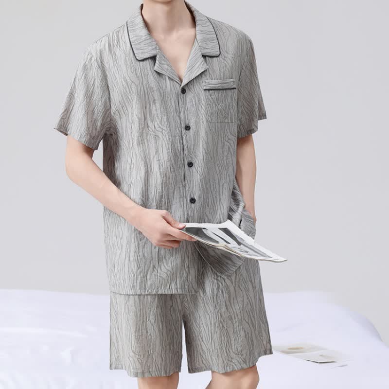 Pyjama-Set mit strukturierter Oberfläche und kurzen Ärmeln - Grau - XL - image 6