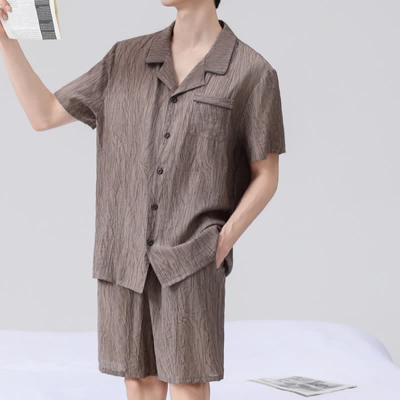 Pyjama-Set mit strukturierter Oberfläche und kurzen Ärmeln - image 1