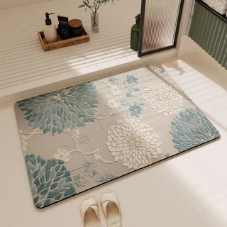 Blauer, rutschfester Badezimmerteppich mit Vintage-Blumenmuster - 23" × 35" - image 0