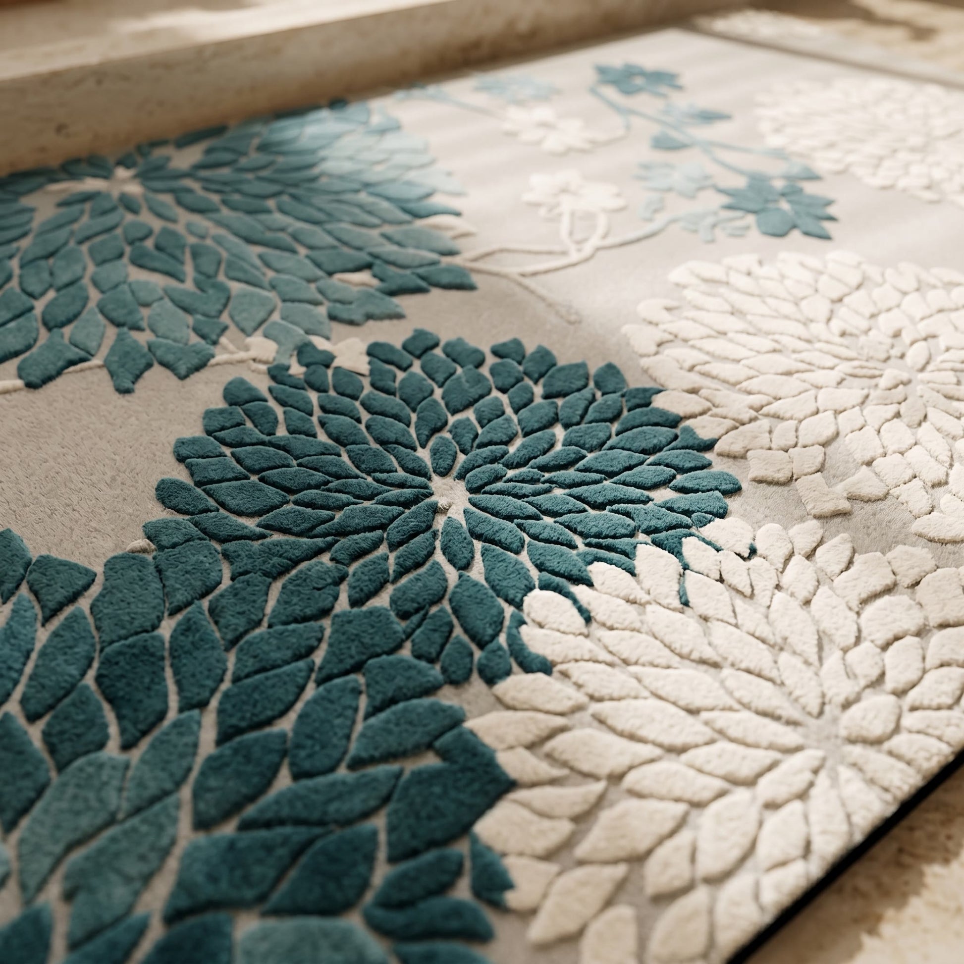 Blauer, rutschfester Badezimmerteppich mit Vintage-Blumenmuster - image 4