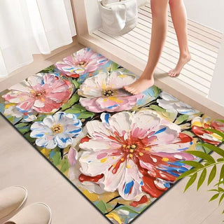 Lebendiger Badezimmerteppich mit Ölgemälde-Blumenmotiv - 31" × 120cm - image 0