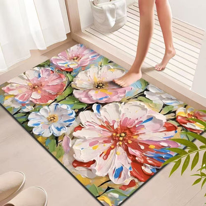 Lebendiger Badezimmerteppich mit Ölgemälde-Blumenmotiv - 31" × 120cm - image 0