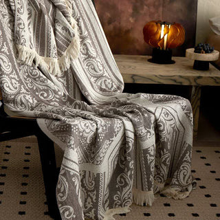 Baumwolldecke mit Damast-Paisley-Muster - Grau - 150cm x 200cm - image 0