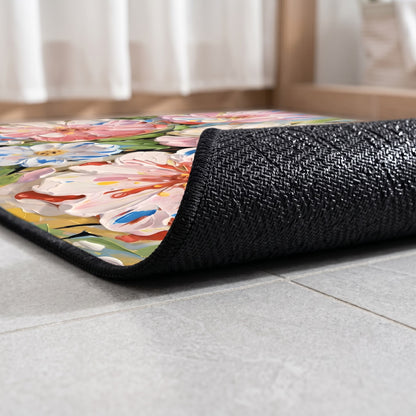 Lebendiger Badezimmerteppich mit Ölgemälde-Blumenmotiv - image 4