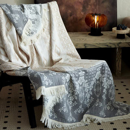 Vintage-Baumwollgaze-Decke mit Blumenmuster - 150cm x 200cm - image 0