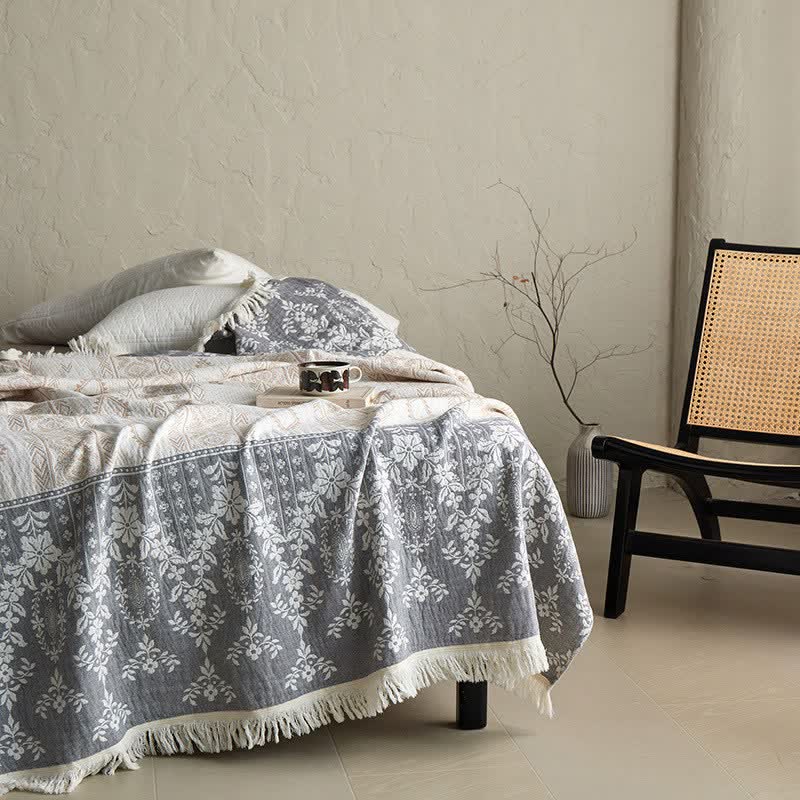 Vintage-Baumwollgaze-Decke mit Blumenmuster - image 3