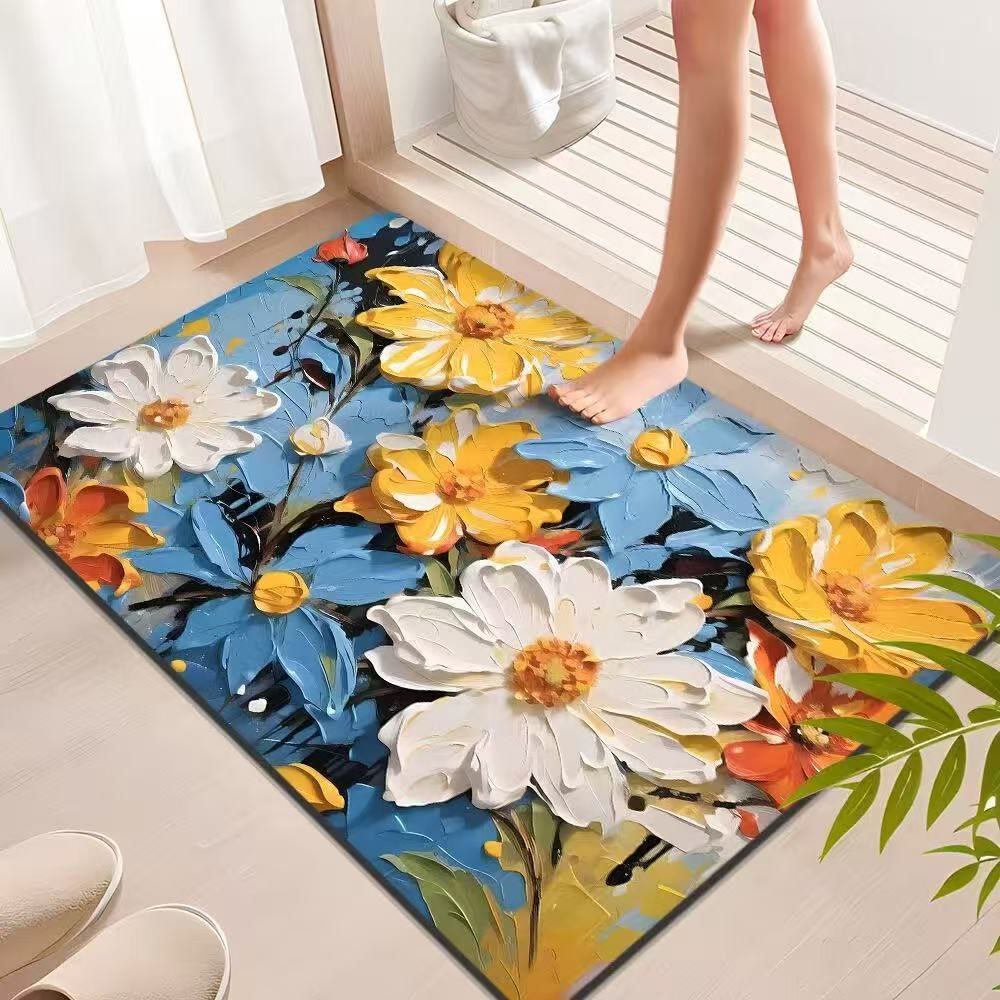 Lebhafter Badezimmerteppich im impressionistischen Blumenstil - 31" × 120cm - image 0