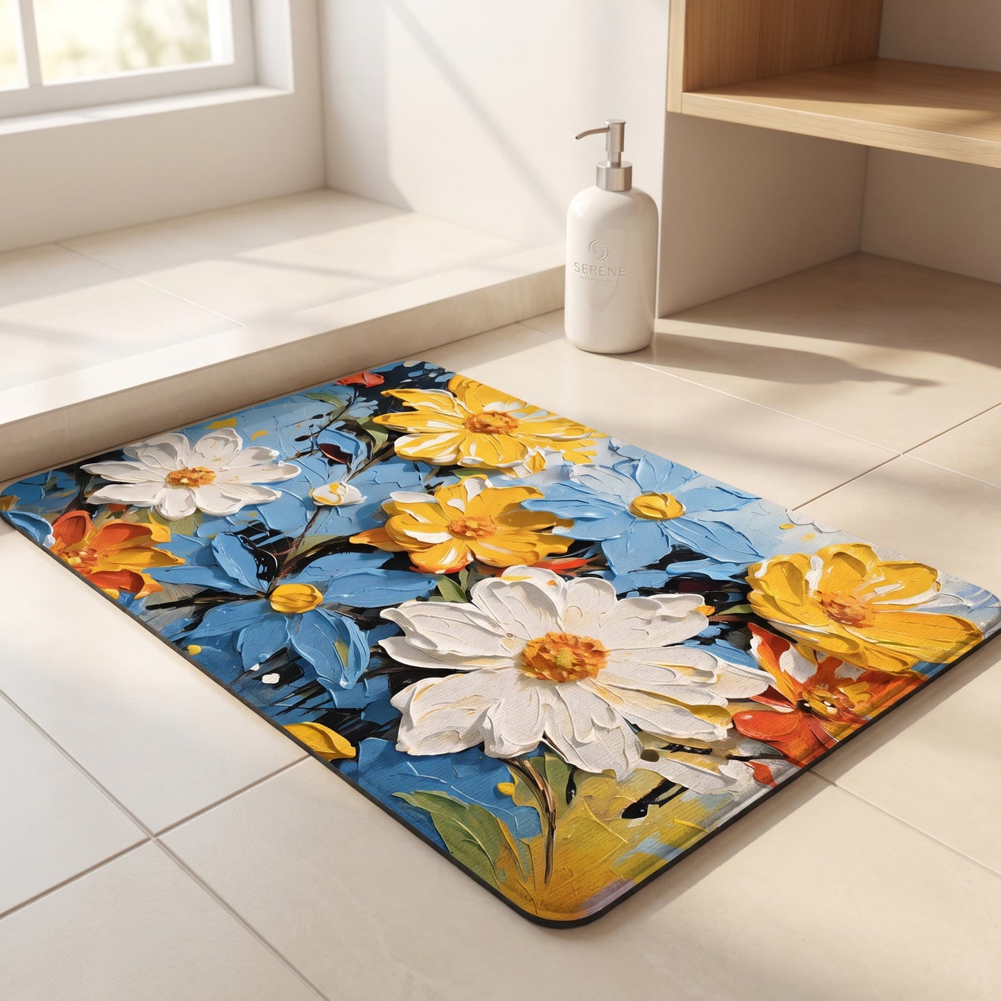 Lebhafter Badezimmerteppich im impressionistischen Blumenstil - image 2