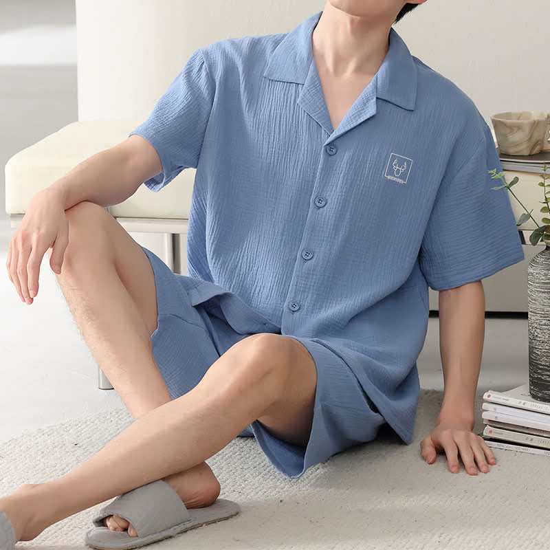 Ownkoti Unisex-Loungewear-Set aus Baumwollgaze - Blau - 4XL - image 8
