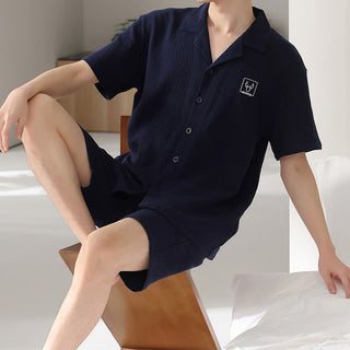 Ownkoti Unisex-Loungewear-Set aus Baumwollgaze - Marineblau - 4XL - image 0