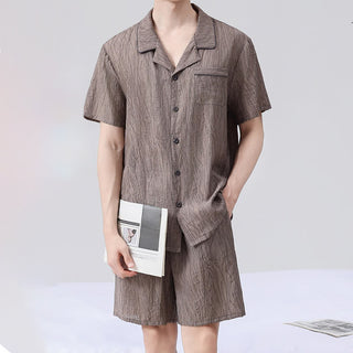 Pyjama-Set mit strukturierter Oberfläche und kurzen Ärmeln - Kaffee - XL - image 0